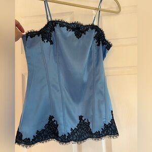 White House Black Market Silk Stretch strappy lace. Camisole in Blue